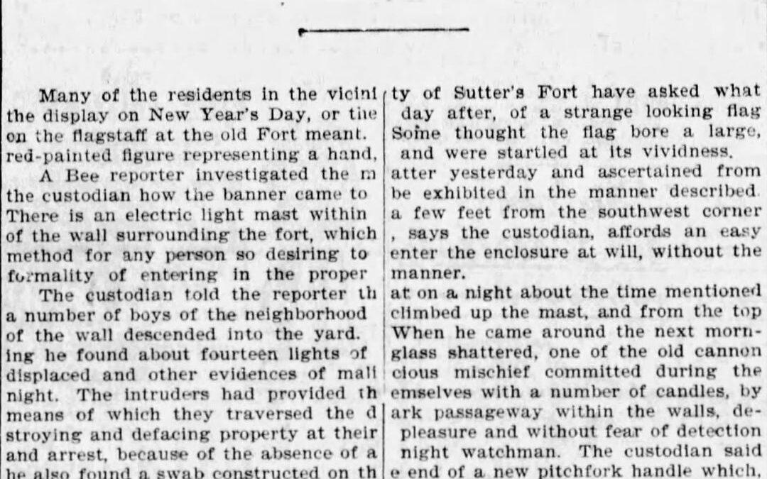 “Strange Doings At Sutter’s Fort.” Sacramento Bee, January 5 1899, Page 8.