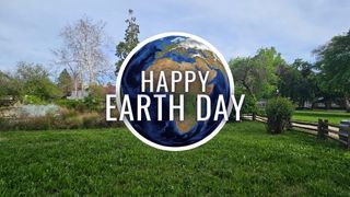 grass and trees with Earth photo and Happy Earth Day